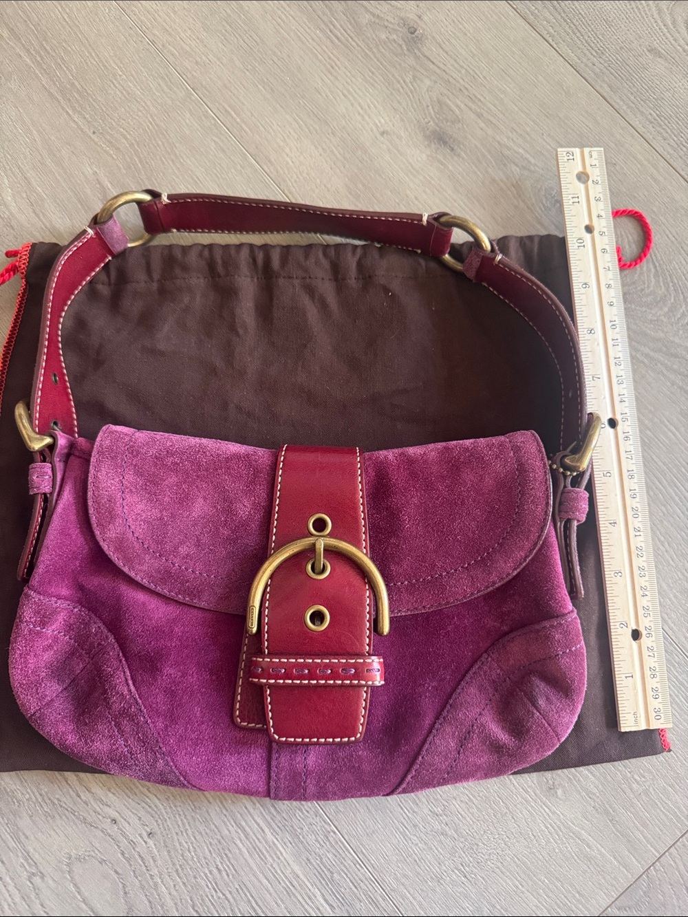 NWOT Vintage Y2K Coach Plum Suede Shoulder Bag with Leather Trim - Picture 8 of 10